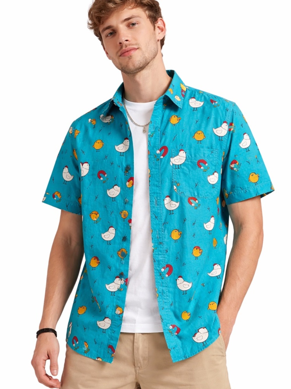 American Republic Chicken Print Button Up Shirt Medium Funny Graphic Farm